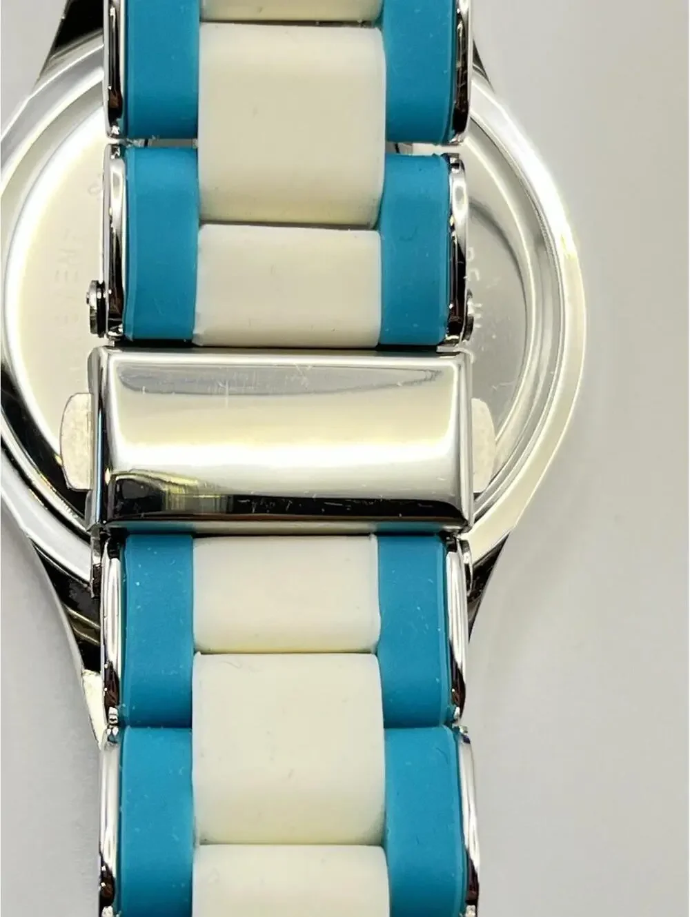 Victoria Wieck Crystal Watch Womens Teal and White Links Works, new battery